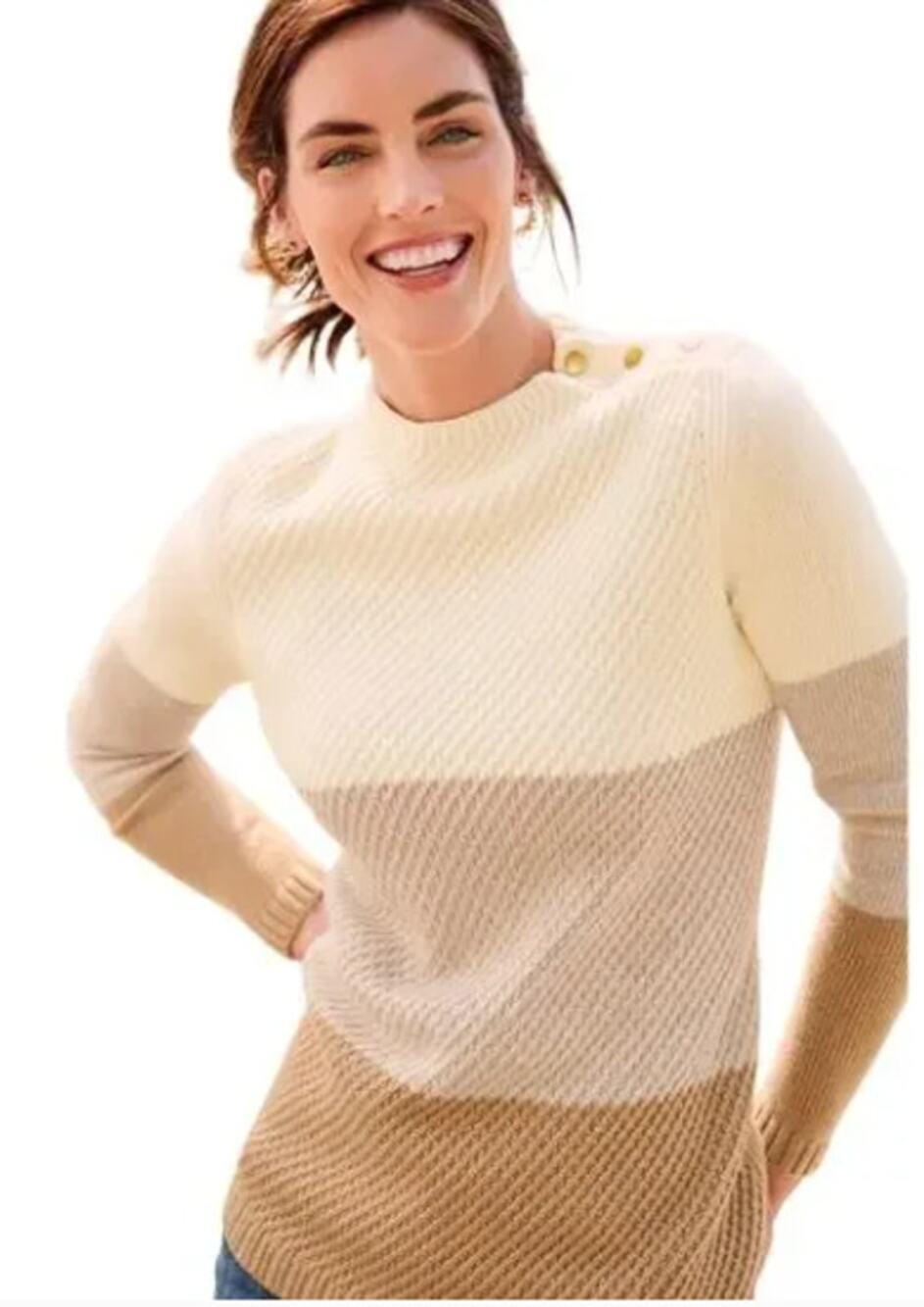Talbots Petite Colorblock Mockneck Pullover Tan & Cream Size P EUC